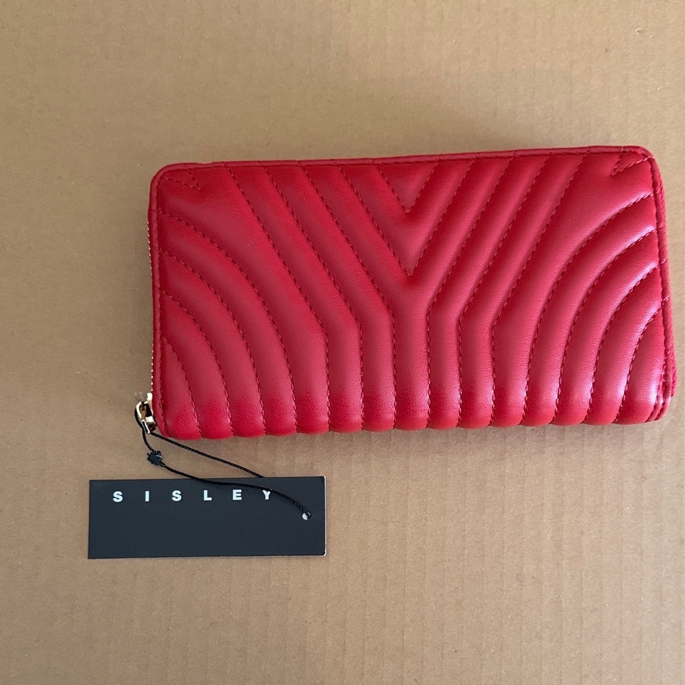 SISLEY Red Quilted Zip Around Wallet